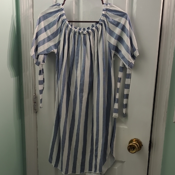 Italy Blue and White Puff Sleeve Mini Sundress - Picture 1 of 6